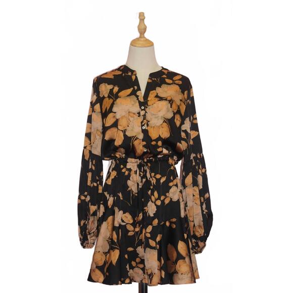 AAKAA Dresses & Skirts - NEW AAKAA fall floral print dress in black/camel